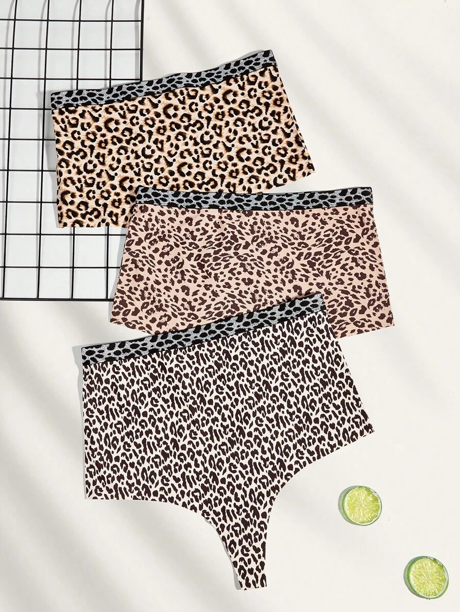 Plus 3pack Leopard Print Panty Set - Multicolor - View 1