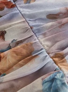 SHEIN MOD 夏季加大码图形抽绳褶饰荷叶边下摆网眼吊带连衣裙 - 彩色 - 查看 4