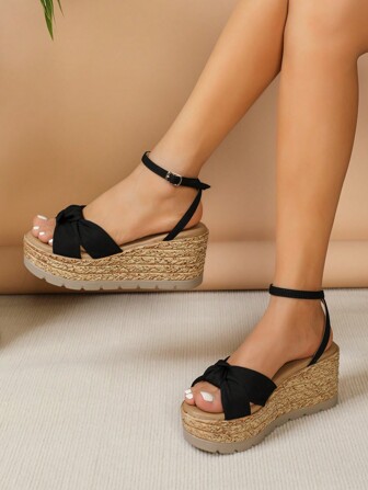 Women's Fashion Beaded Ankle Strap Wedge Sandals