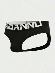 Men Letter Tape Waist Jockstraps Sexy Underwear - Black - View 1