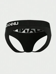 Men Letter Tape Waist Jockstraps Sexy Underwear - Black - View 2