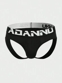 Men Letter Tape Waist Jockstraps Sexy Underwear - Black - View 3