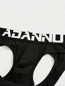 Men Letter Tape Waist Jockstraps Sexy Underwear - Black - View 4