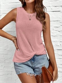 SHEIN LUNE Twist Hem Tank Top - Dusty Pink - View 1