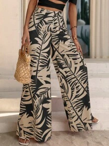 SHEIN VCAY 熱帶圖案闊腿褲 - 彩色 - 查看 4