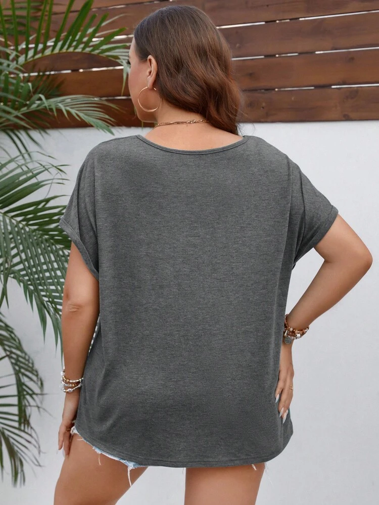 Plus Solid Batwing Sleeve Tee