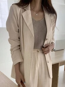 DAZY Áo blazer cổ ve lật, cài khuy đơn, trang phục công sở. - Màu be - Xem 2