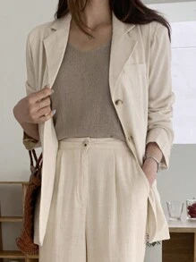 DAZY Áo blazer cổ ve lật, cài khuy đơn, trang phục công sở. - Màu be - Xem 5