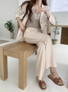 DAZY Áo blazer cổ ve lật, cài khuy đơn, trang phục công sở. - Màu be - Xem 8