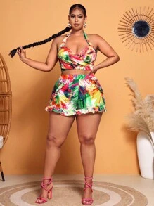 Slaydiva Plus Brush Print Ruffle Hem Shorts - Multicolor - View 4