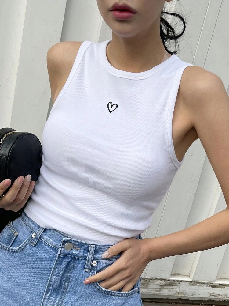 Heart Embroidery Tank Top