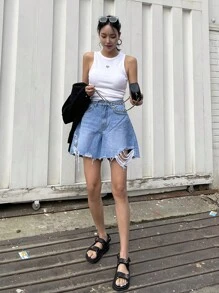 DAZY 愛心刺繡背心上衣 - 白色 - 查看 5