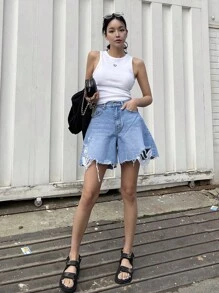 DAZY 愛心刺繡背心上衣 - 白色 - 查看 8