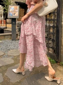 DAZY 碎花荷葉邊圍裹下擺半身裙 - 粉色 - 查看 2