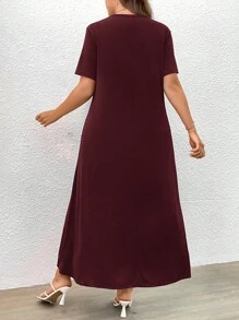 SHEIN LUNE Đầm Plus Size Túi màu trơn Giải trí - Gỗ đỏ - Xem 2