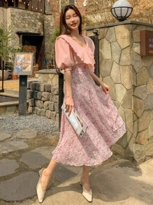 DAZY 碎花荷葉邊圍裹下擺半身裙 - 粉色 - 查看 4