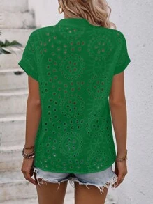 SHEIN LUNE Áo sơ mi nữ Tranh thêu màu trơn Giải trí - màu xanh lá - Xem 2