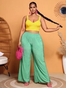 Slaydiva 大碼素色短款寬肩帶上衣 - 黃色 - 查看 4