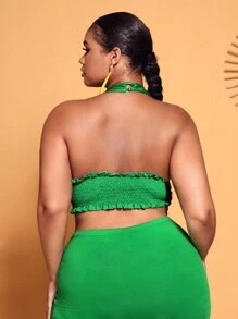 Slaydiva 大碼深V領露背繞頸短上衣 - 綠色 - 查看 2