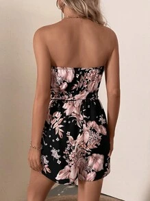 Breezaya Floral Print Belted Tube Romper - Multicolor - View 2