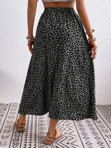 Breezaya Chân váy midi cạp chun thiết kế nút hoa xinh xắn dành cho nữ - màu đen - Xem 2