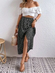 Breezaya Chân váy midi cạp chun thiết kế nút hoa xinh xắn dành cho nữ - màu đen - Xem 3