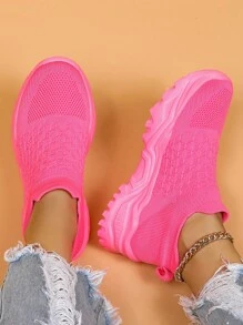 女性透氣一腳蹬素色老爹鞋,運動戶外織物運動鞋 - 粉色 - 查看 3