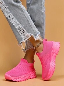 女性透氣一腳蹬素色老爹鞋,運動戶外織物運動鞋 - 粉色 - 查看 4