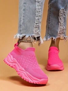 女性透氣一腳蹬素色老爹鞋,運動戶外織物運動鞋 - 粉色 - 查看 5