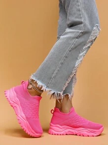 女性透氣一腳蹬素色老爹鞋,運動戶外織物運動鞋 - 粉色 - 查看 6