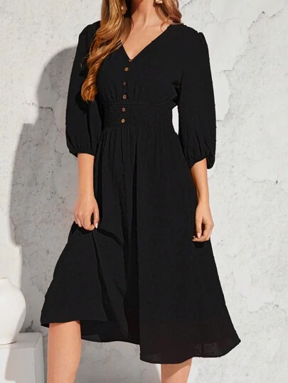 SHEIN LUNE 圓點前紐扣A字連衣裙