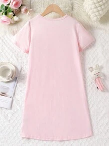 SHEIN 女孩卡通圖案T恤連衣裙 - 淺粉色 - 查看 2