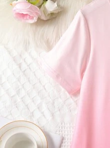 SHEIN 女孩卡通圖案T恤連衣裙 - 淺粉色 - 查看 4