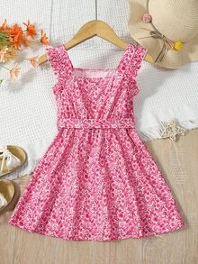 Đầm bé gái Xù Họa tiết hoa Dễ thương - Màu Hồng Tươi - Xem 2