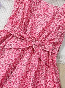 Đầm bé gái Xù Họa tiết hoa Dễ thương - Màu Hồng Tươi - Xem 4