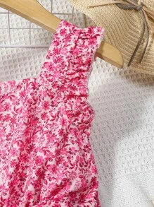 Đầm bé gái Xù Họa tiết hoa Dễ thương - Màu Hồng Tươi - Xem 5