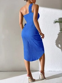 Chiquease 單肩側打結圍裹洋裝 - 藍色 - 查看 2