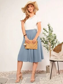 SHEIN LUNE Solid Flare Skirt