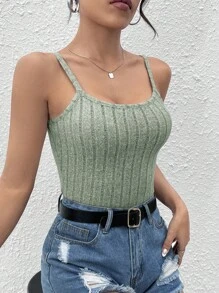 SHEIN PETITE Solid Cami Top - Mint Green - View 7