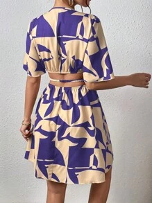 Breezaya Đầm Cắt ra Trọn gói Dải chun Tất cả trên in Giải trí - Màu xanh lam - Xem 2