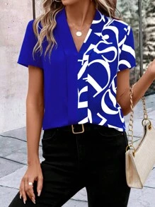 SHEIN LUNE Blusa con estampado de letra doblado - azul real - Ver 1