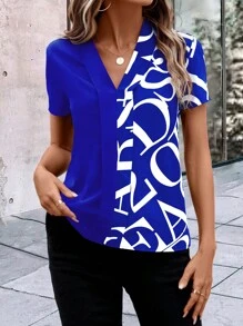 SHEIN LUNE Blusa con estampado de letra doblado - azul real - Ver 4
