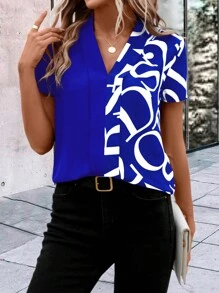SHEIN LUNE Blusa con estampado de letra doblado - azul real - Ver 6