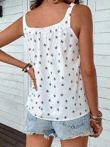 SHEIN VCAY Floral Print Tank Top - White - View 2