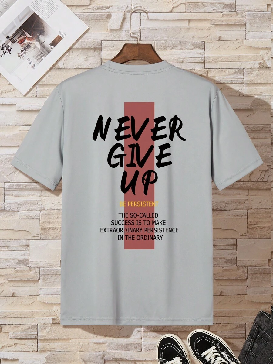 Manfinity Dauomo Nam Đồ họa Khẩu hiệu Áo thun - Xám - Xem 1