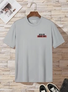 Manfinity Dauomo Nam Đồ họa Khẩu hiệu Áo thun - Xám - Xem 2