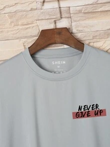 Manfinity Dauomo Nam Đồ họa Khẩu hiệu Áo thun - Xám - Xem 3