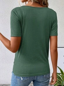 EMERY ROSE Solid Wrap Hem Tee - Dark Green - View 2