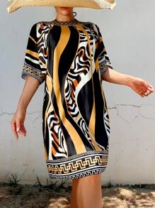 Allover Print Cover Up Dress For Summer Beach Vacation - Multicolor - View 1