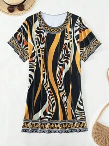 Allover Print Cover Up Dress For Summer Beach Vacation - Multicolor - View 5